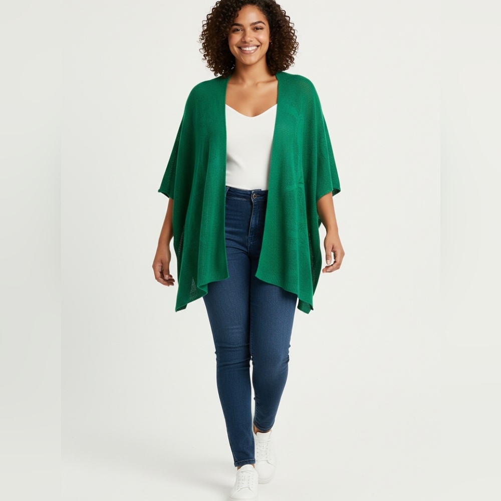 Lane Bryant Kelly Green Floral Jacquard Poncho Wrap 22/28 (O15)